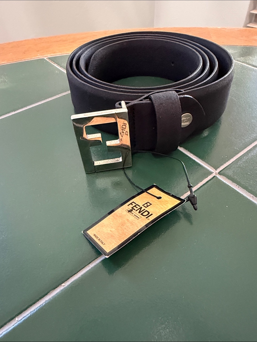 Fendi Black Leather Belt with Silver-Tone FF Buckle 44 to 50